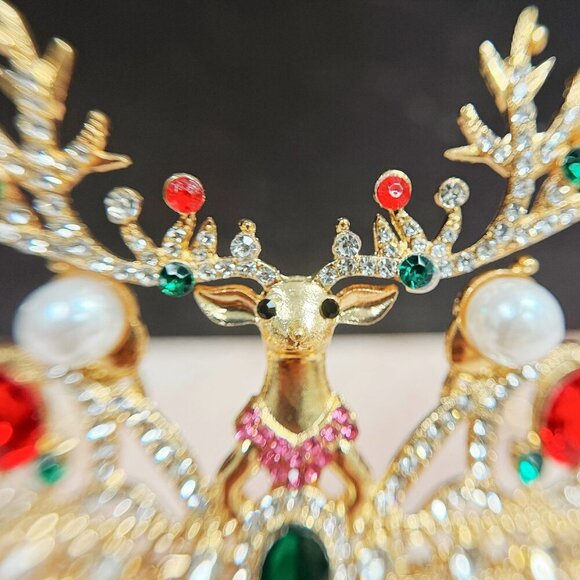 Festive Holiday Crown, Christmas Headband, Gold Tiara Crown, Reindeer headpiece
